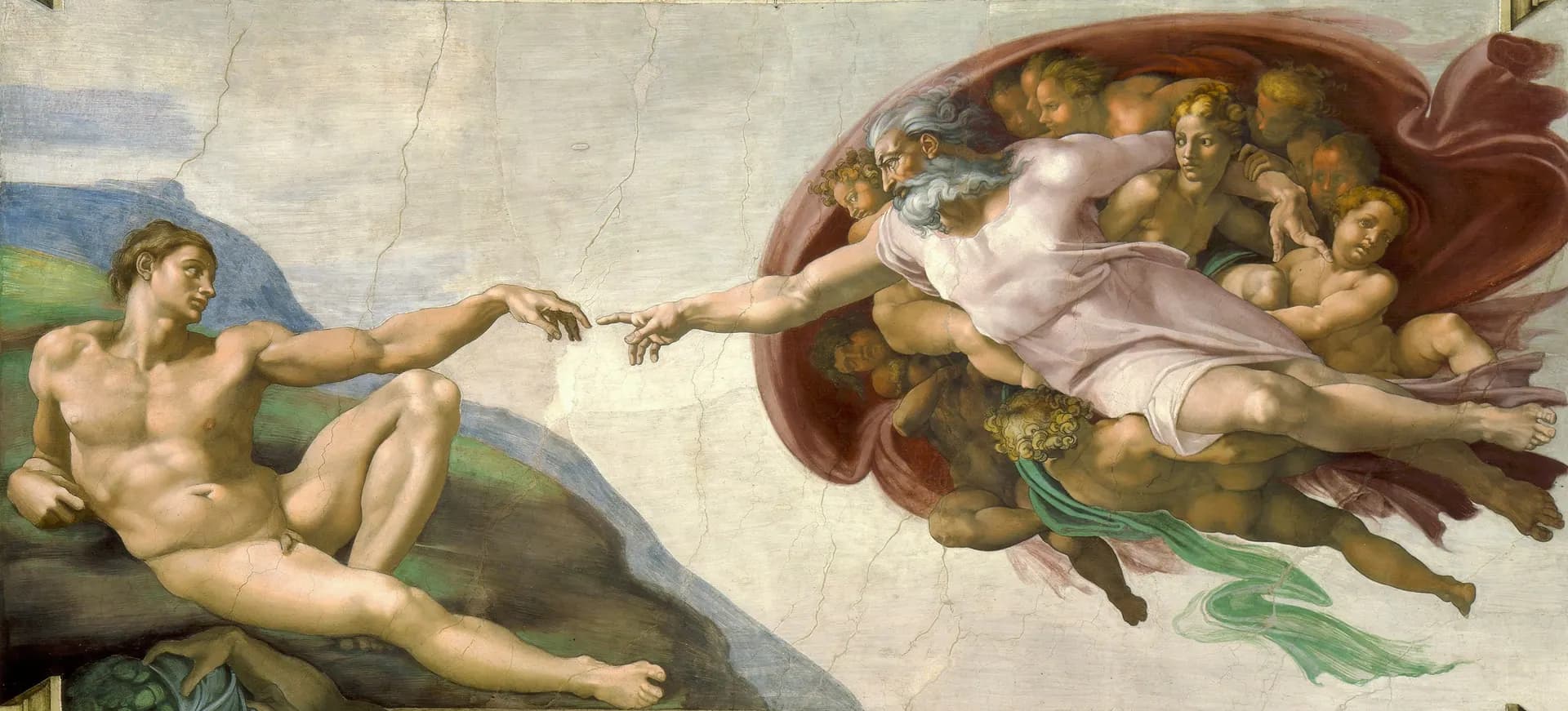 La Création d'Adam, fresque de Michel-Ange à la chapelle Sixtine (1512)